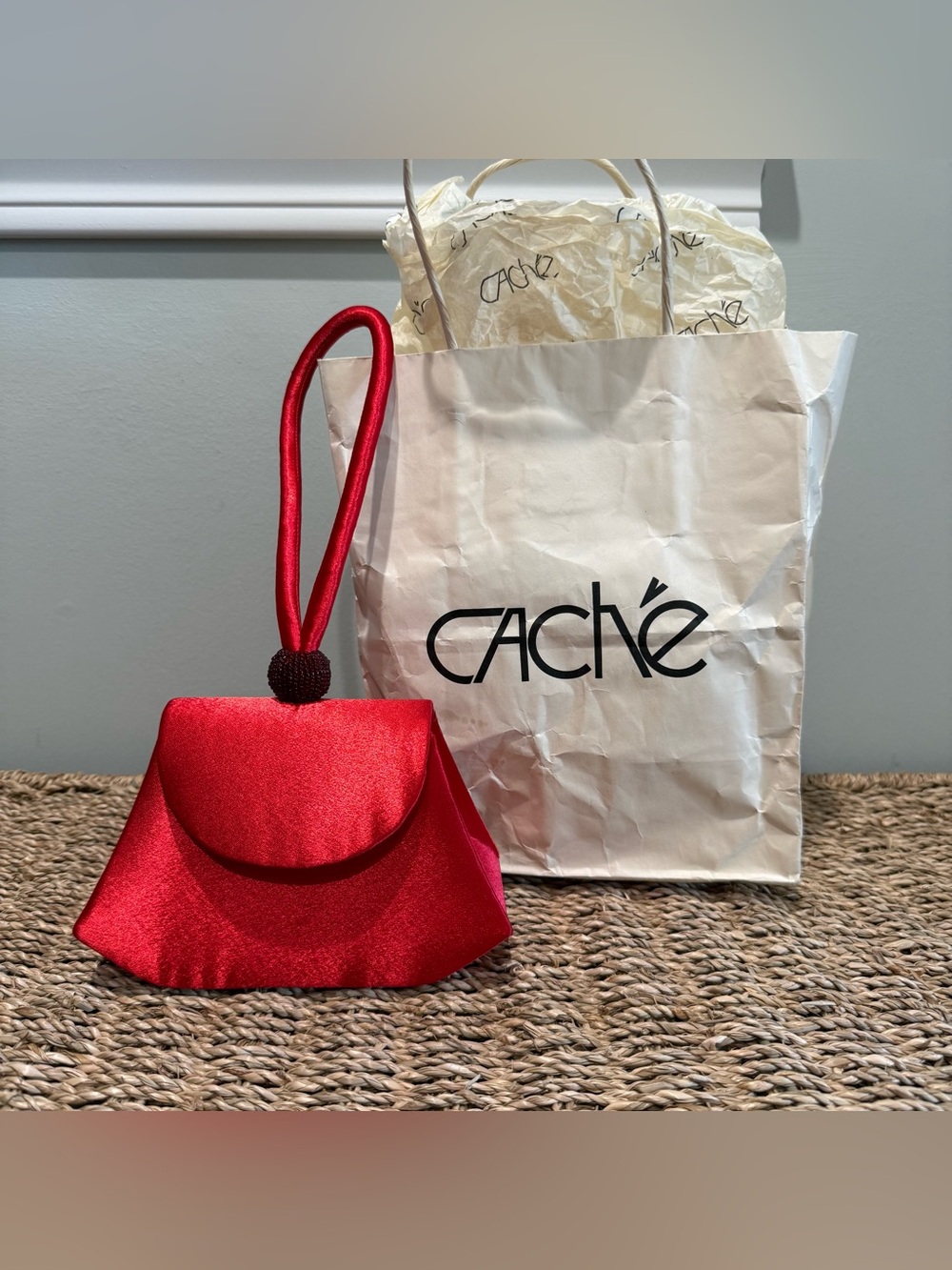 Cache Y2K Red Satin Wristlet Clutch